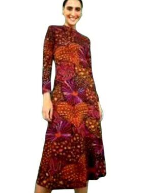 Farm Rio Womens Long Sleeve Midi Dress Floral Size Large New
